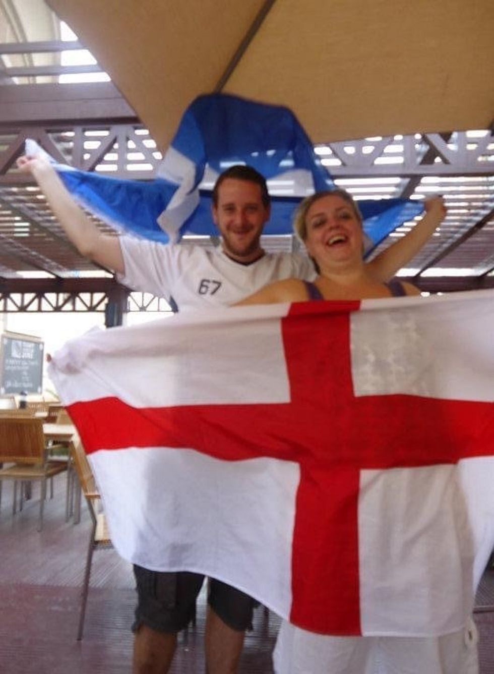Chris Millen, 37 from Livingston and his wife Laura Millen, 38, from Mansfield live in Ipswich and will be watching the game together
