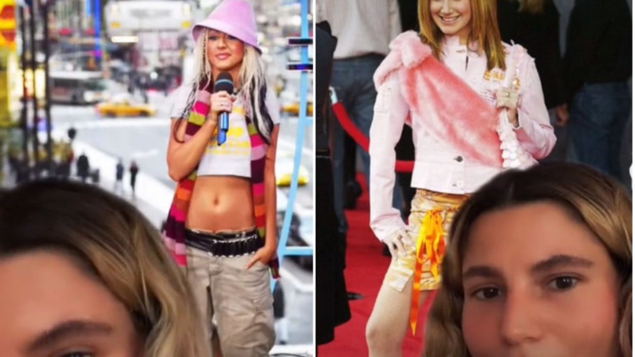 <p>Christina Aguilera (left) and Ashley Tisdale (right) in TikToker Carly’s video about bad fashion trends from two decades ago</p>