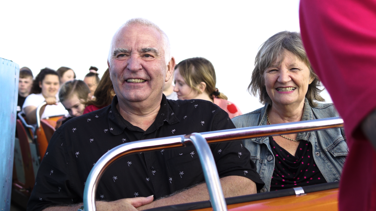 Christine and Peter Draper after their trip on the rollercoaster.(Jaydn Johnson/PA)