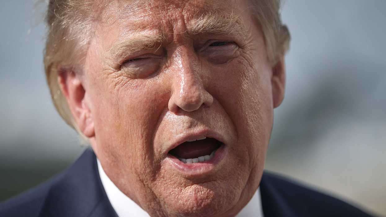 Close up of Donald Trump speaking to reporters in Maryland.