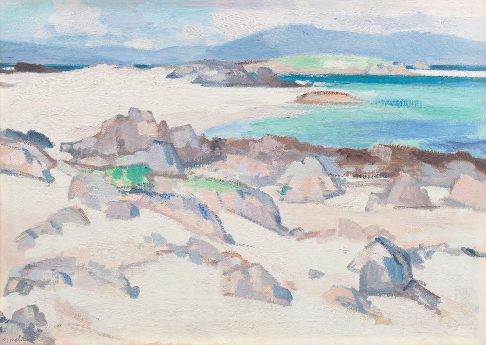 Close-up view of the painting The White Strand, Iona
