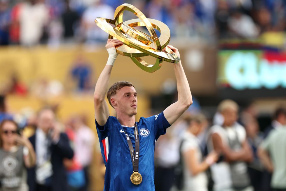 Cole Palmer #10 of Chelsea FC lifts the FIFA Club World Cup trophy after his team's victory following the FIFA Club World Cup 2025 Final match between Chelsea FC and Paris Saint-Germain at MetLife Stadium on July 13, 2025