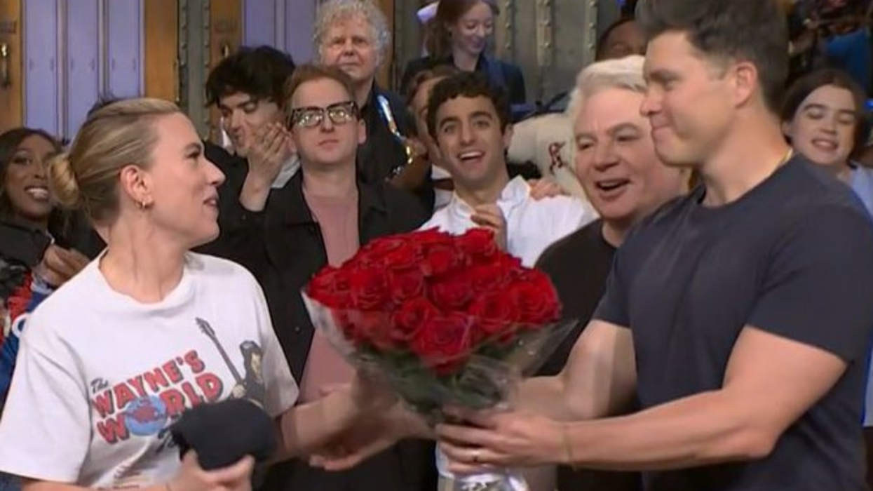 Colin Jost and Scarlett Johansson share sweet moment in SNL 50 finale
