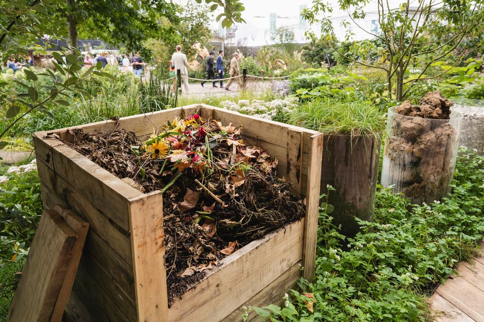 Compost bin in the RHS Cop26 Garden at RHS Chelsea Flower Show (Georgi Mabee/RHS/PA)