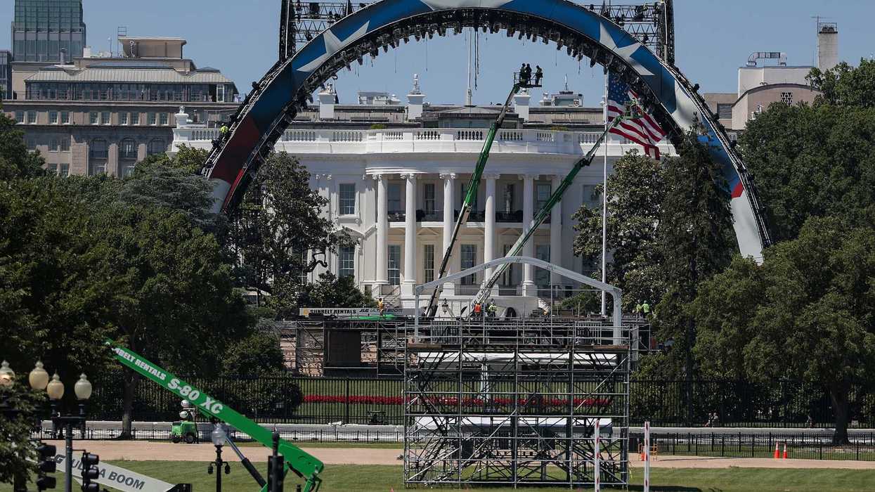 Construction of the UFC octagon structure outside the White House.