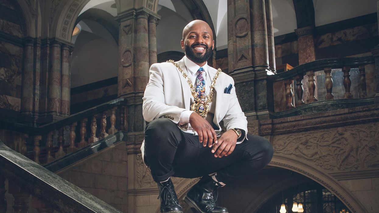 Councillor Magid Magid, in his now famous pose after inauguration as Sheffield's Lord Mayor