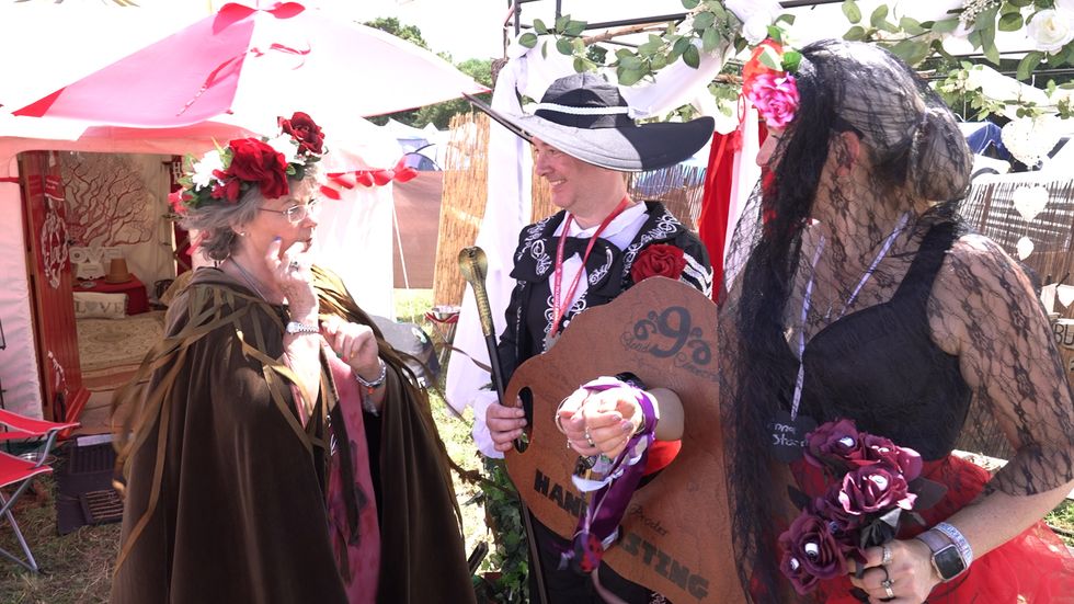 Couple in handfasting ceremony at Glastonbury