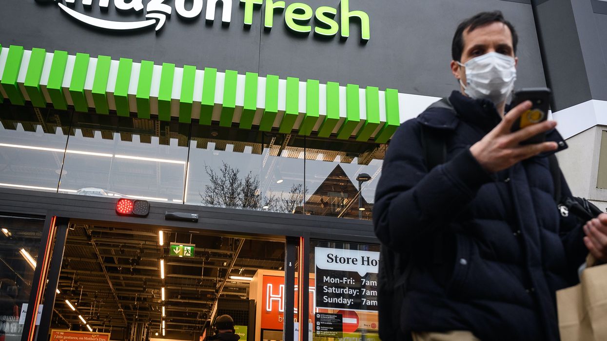 Customers at Amazon Fresh store in Ealing, west London