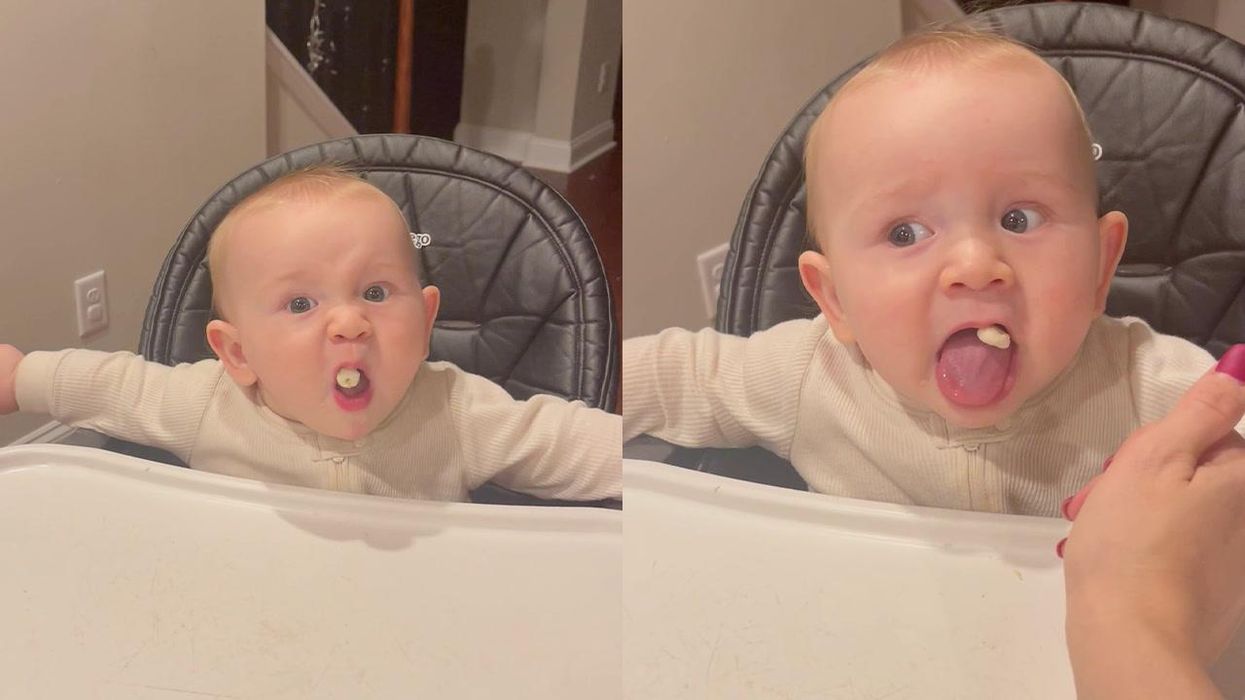 Baby's reaction to trying sticky food for first time is adorable