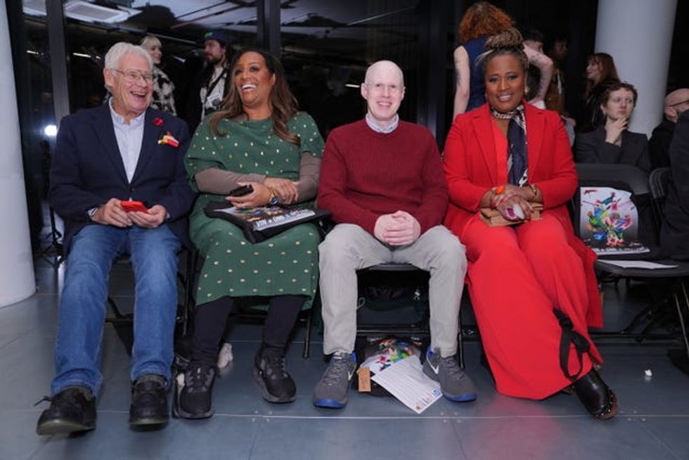 Dame Prue Leith\u2019s husband John Playfair, Alison Hammond, Matt Lucas and Charlene White at the Vin+Omi show at London Fashion Week