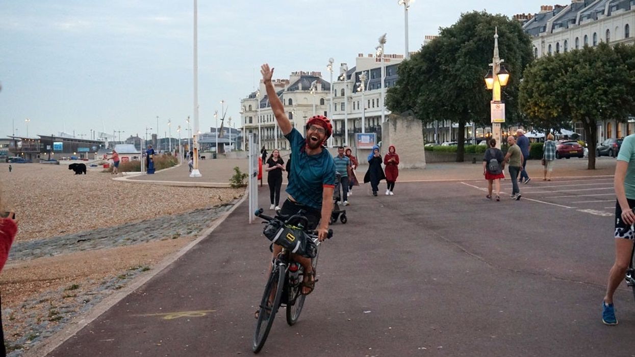 David Charles arriving in Dover (Scott Johnston/Thighs of Steel/PA)