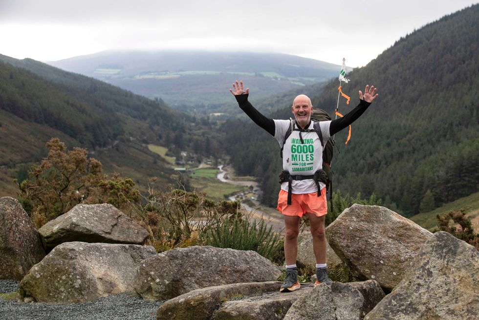 David Matthews, a Samaritans volunteer, from Doncaster pictured beside the Wicklow Gap Road in the Wicklow Mountains National Park, he is currently walking 9,000kms around every Samaritans branch in Ireland & the UK.Picture credit; Damien Eagers / PA