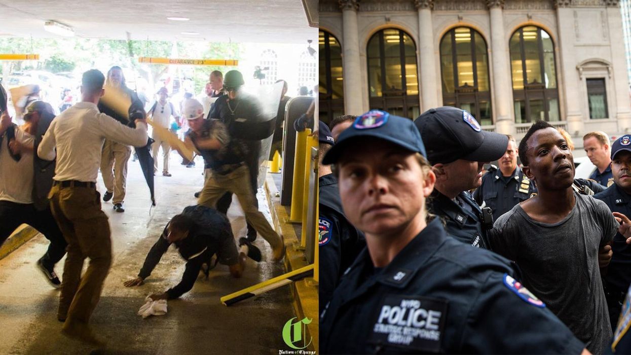 Deandre Harris being assaulted by a group of white supremacists shouting racial slurs