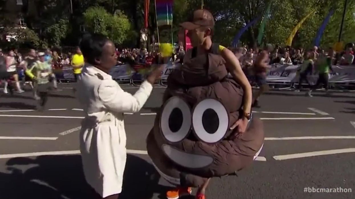 Friend of Deborah James completes promise of London Marathon dressed as poo emoji