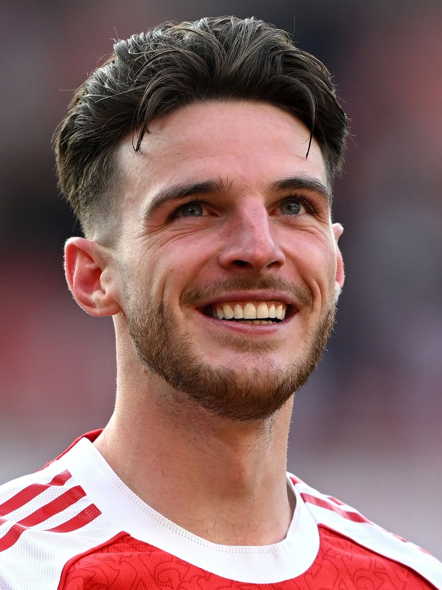 Declan Rice of Arsenal during the Premier League match between Arsenal FC and Newcastle United FC at Emirates Stadium on May 18, 2025 in London, England
