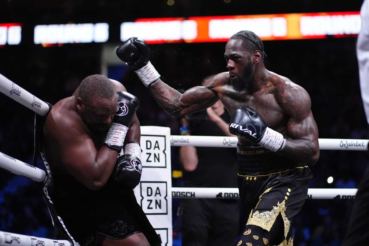 Deontay Wilder in action against Derek Chisora at The O2, London