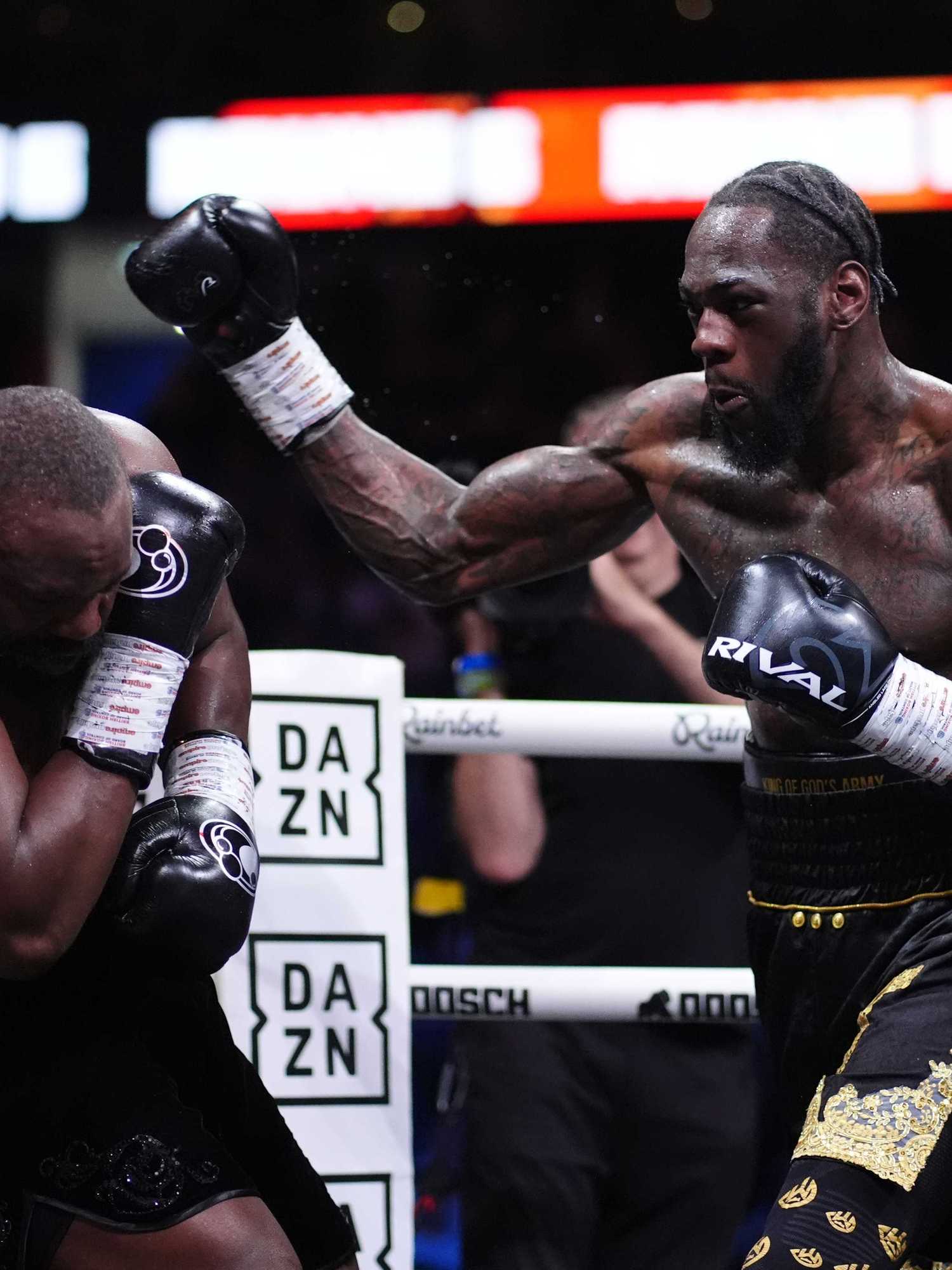 Deontay Wilder in action against Derek Chisora at The O2, London