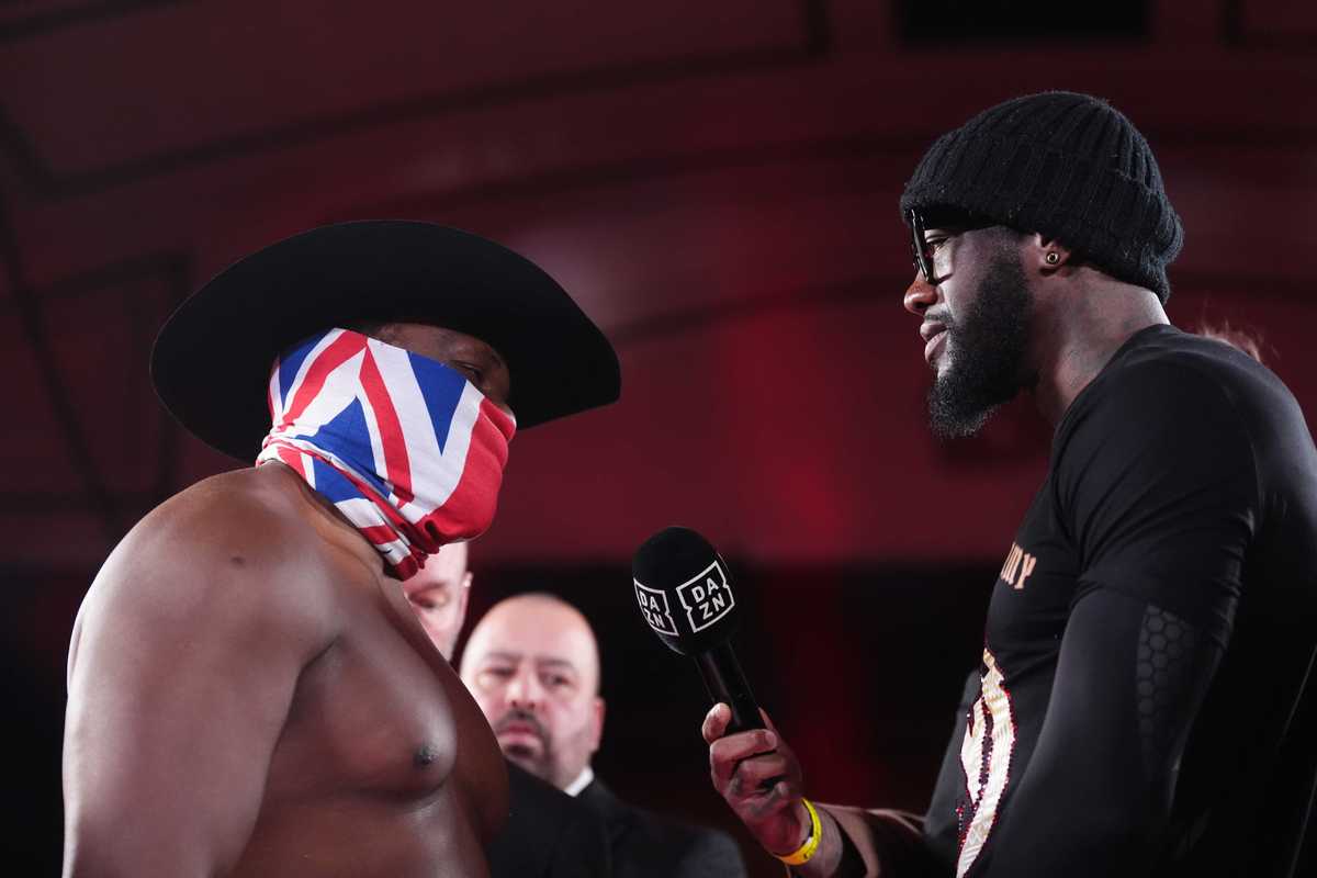 Derek Chisora and Deontay Wilder face off during a weigh in at York Hall, London