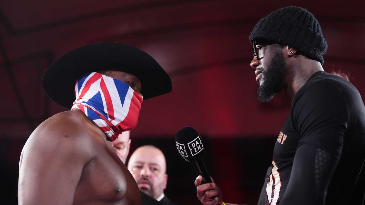 Derek Chisora and Deontay Wilder face off during a weigh in at York Hall, London