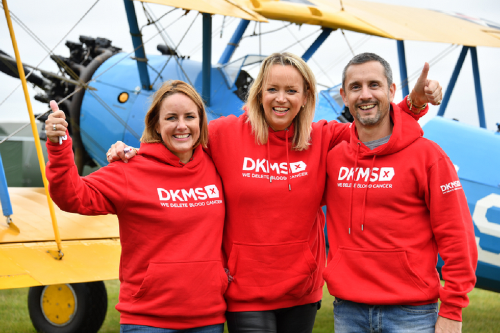DKMS wing walkers (L-R) Sally Hurman, Lisa Jackson and Peter McCleave (Theo Wood/DKMS/PA).
