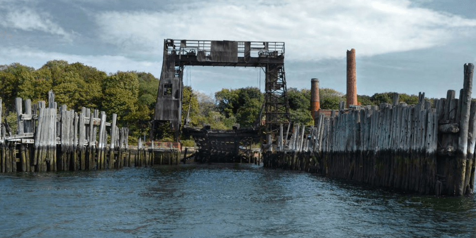 Dock ruins on North Brother Island. Picture: