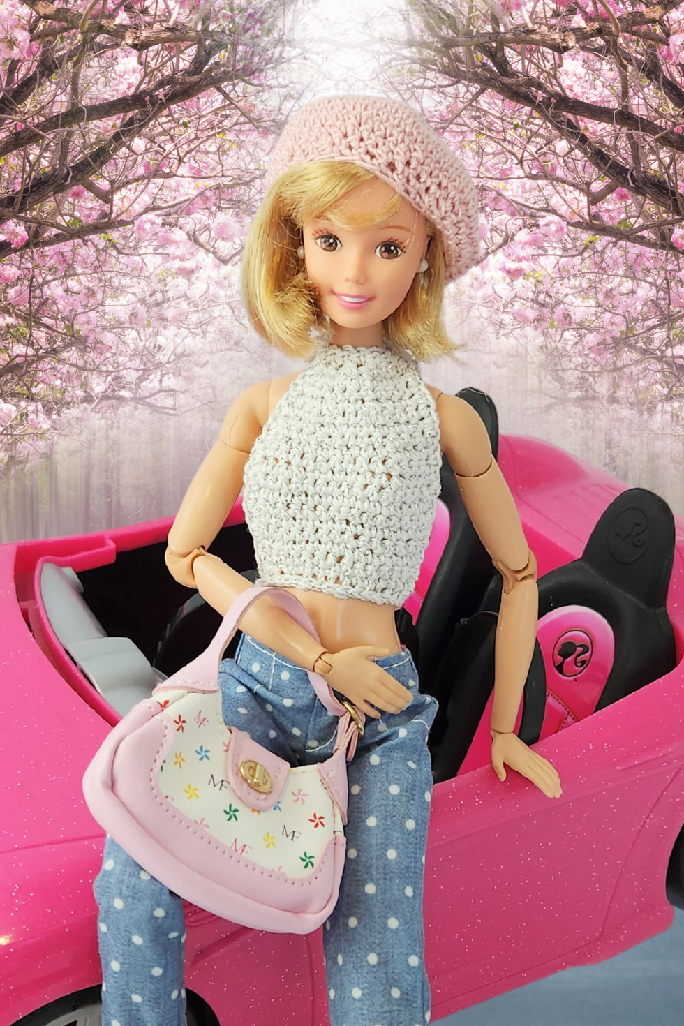 Doll posing with items