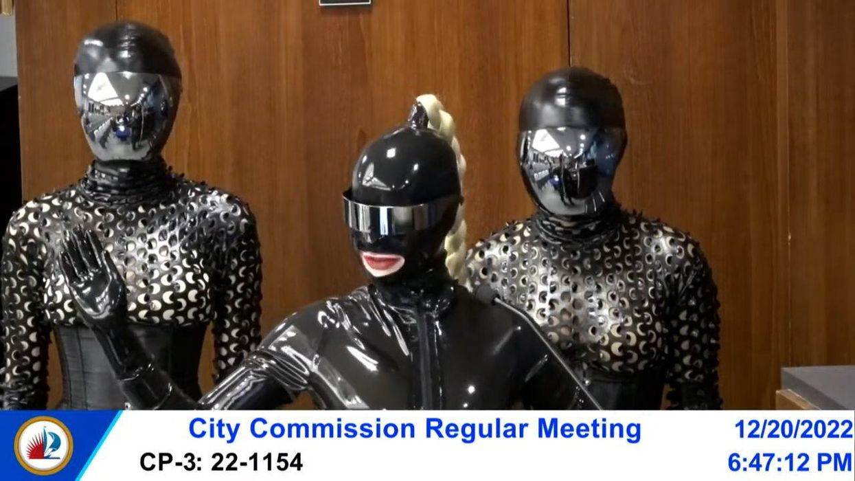 Leather-clad mistress turns up to Florida city meeting with bizarre request