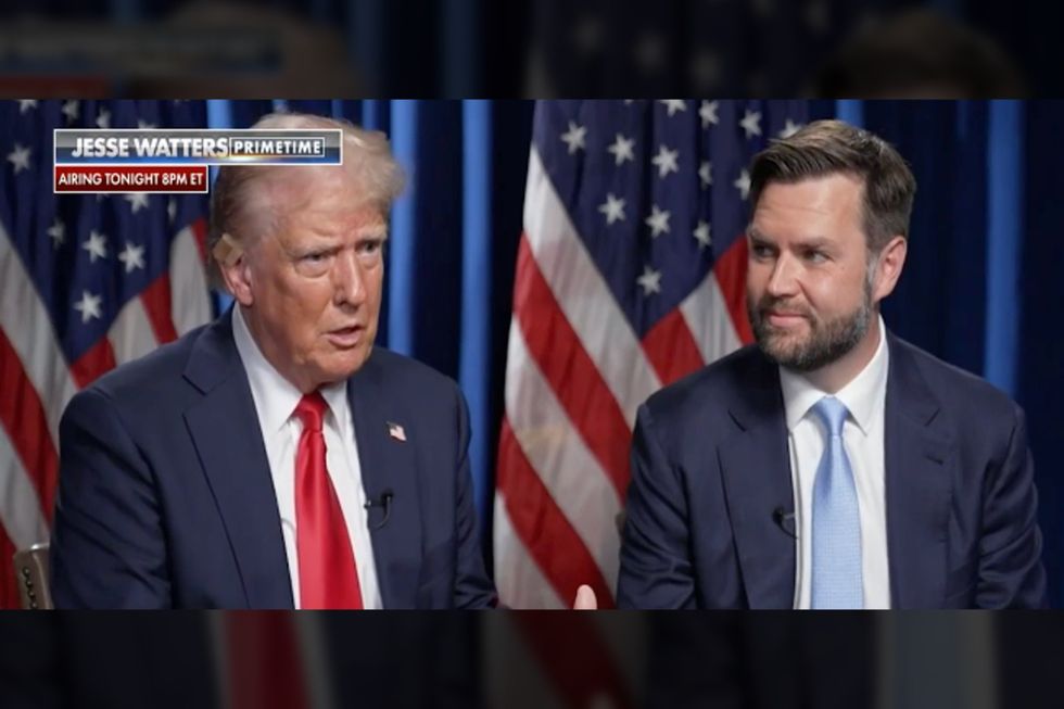 Donald Trump appears on Fox News alongside his presidential running mate JD Vance