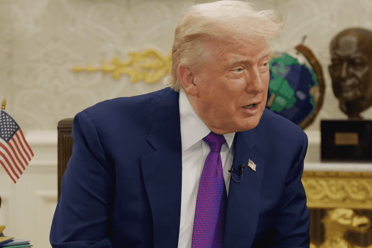 Donald Trump gives a podcast interview in the Oval Office.
