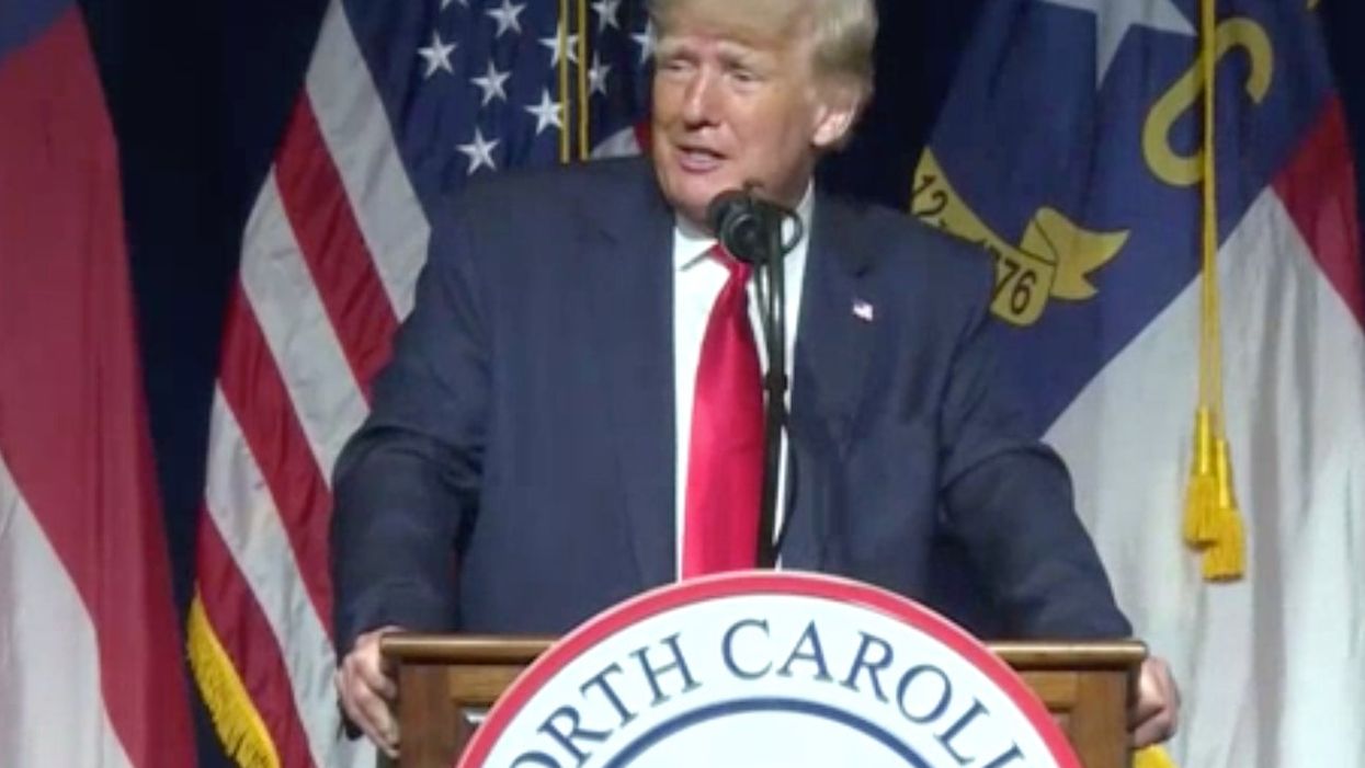 <p>Donald Trump gives a speech in Greeneville, North Carolina</p>