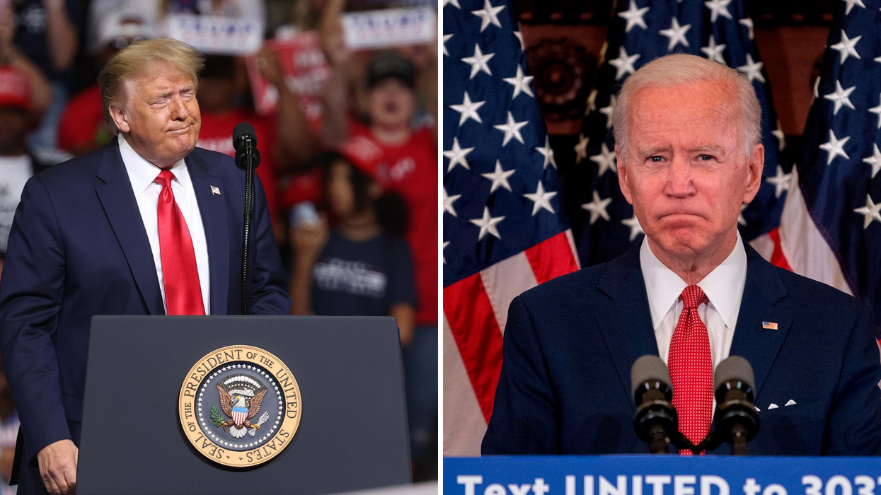 Donald Trump, left, has questioned the mental fitness of Democratic presidential nominee Joe Biden, who has denied claims he is senile.