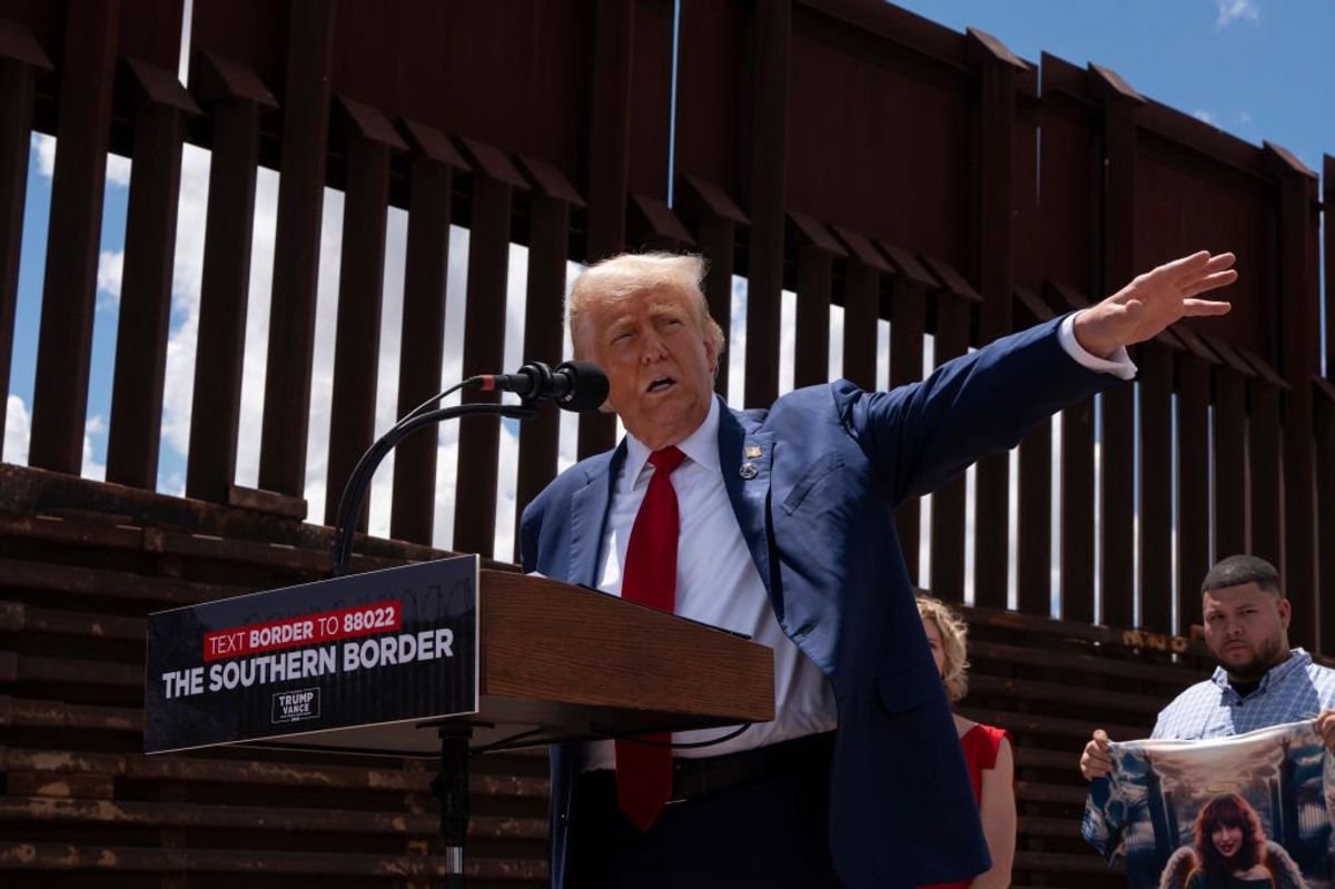 Donald Trump speaking at a campaign event held at the US-Mexico border on 22 August, 2024