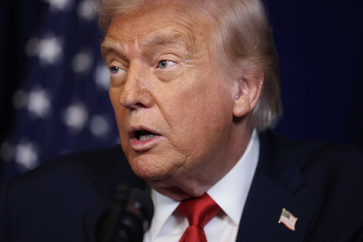 Donald Trump speaking during a press conference.