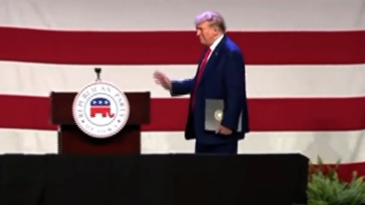 Awkward moment Trump makes his entrance to 'prison song' soundtrack