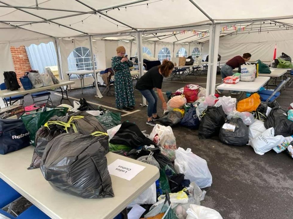 Donations being sorted in the car park (Bushey United Synagogue)