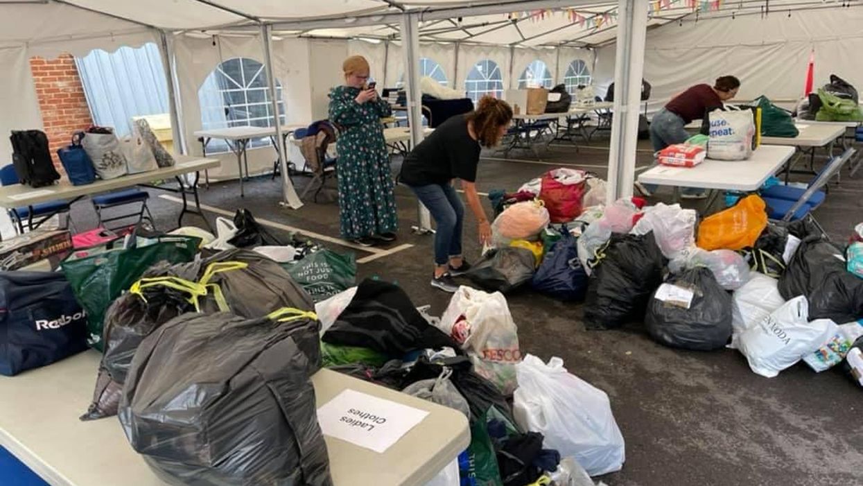 Donations being sorted in the car park of the Bushey United Synagogue (Bushey United Synagogue)