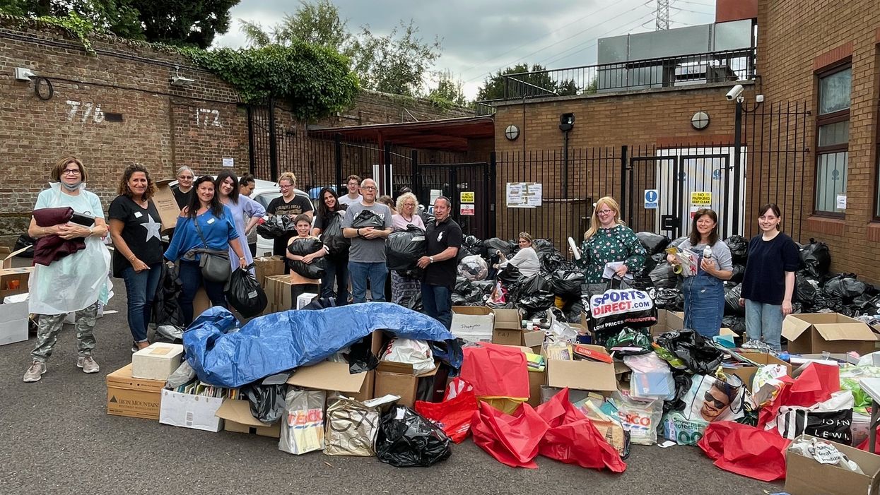 Donations being sorted in the car park of the Bushey United Synagogue in Hertfordshire (Bushey United Synagogue)