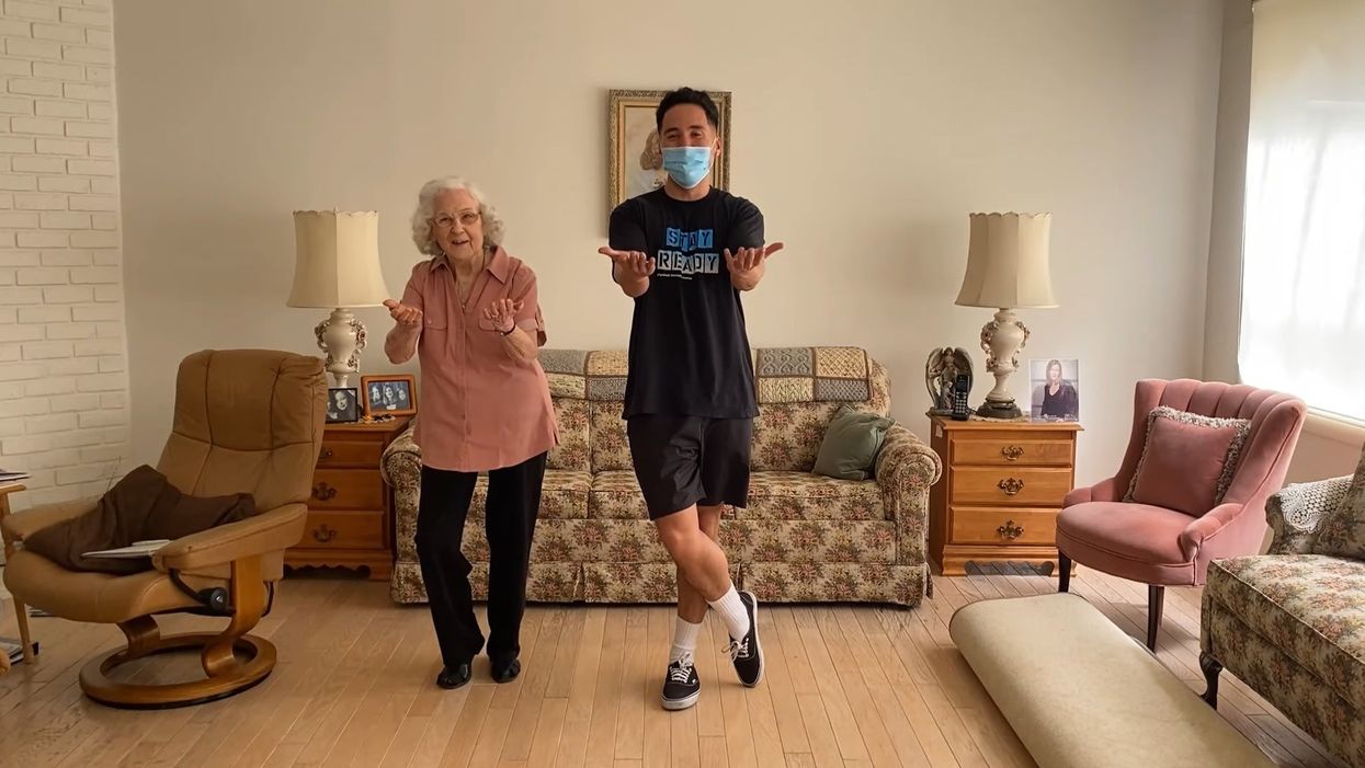 Dorothy tap dances with physiotherapist Sean Lissner