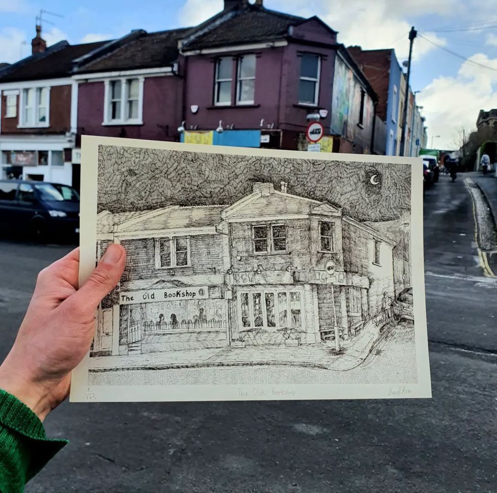 Drawing in front of pub