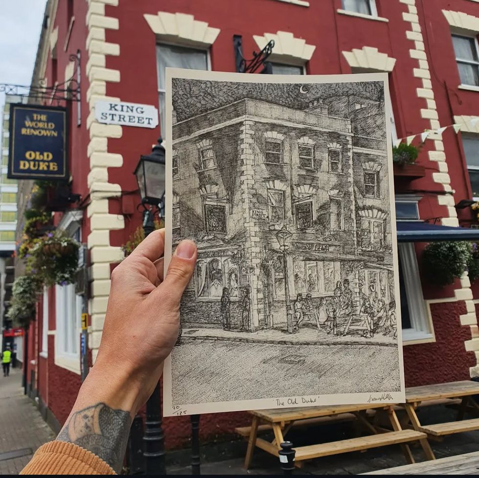Drawing in front of pub