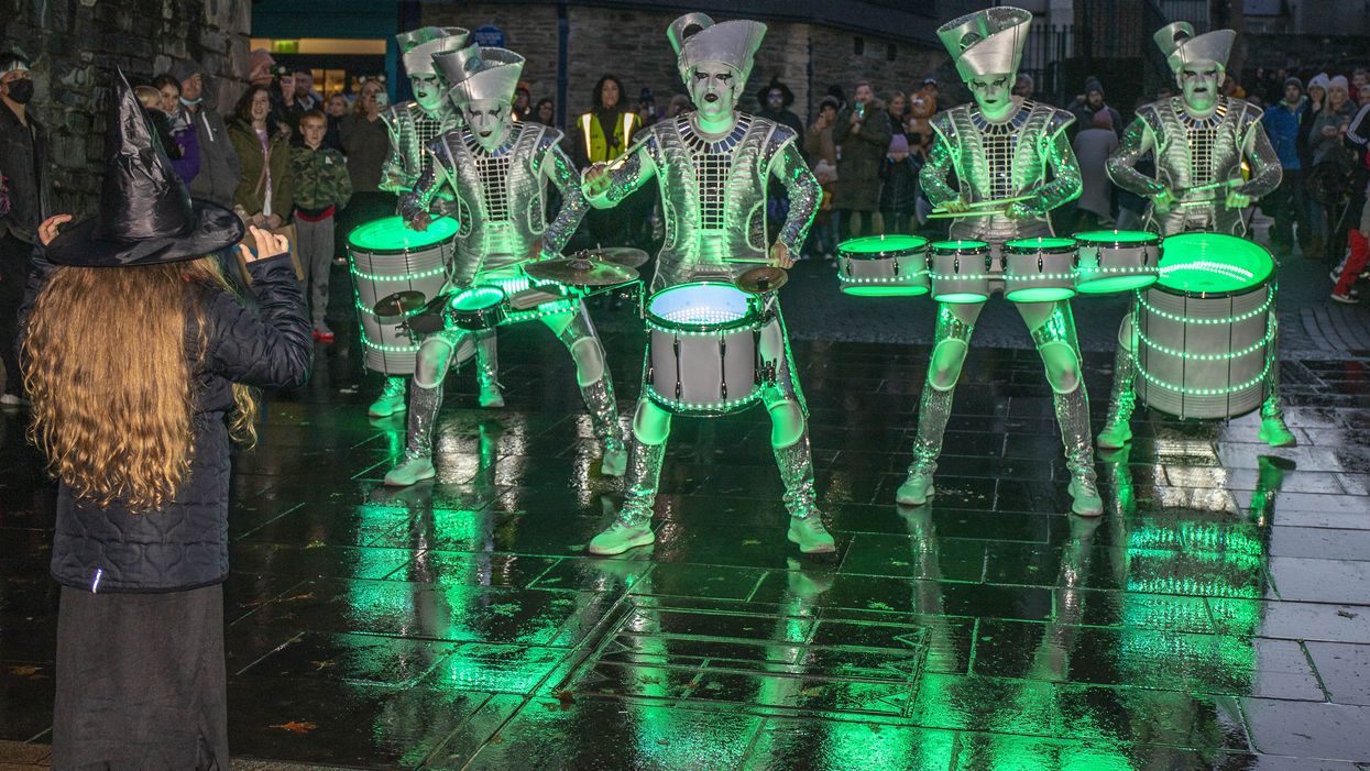 Drummers on the final night of the three-day Halloween festival in Londonderry, which returned this year after being cancelled in 2020 due to the coronavirus pandemic (Joe Boland/PA)