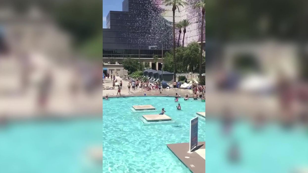 Scary moment furniture goes flying as dust devil hits Las Vegas pool