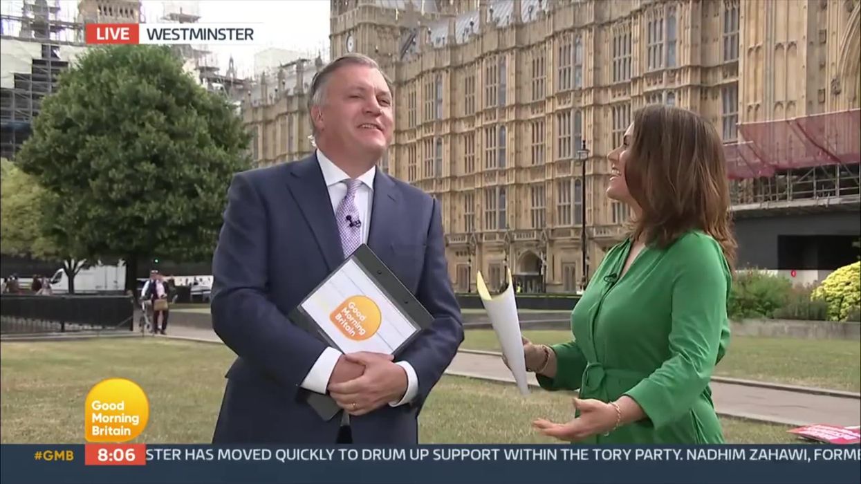 Ed Balls dances along to 'Bye Bye Boris' song blasting out in back of GMB report
