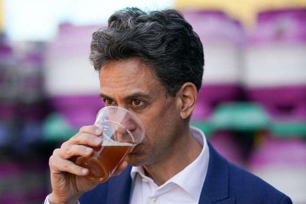 Ed Miliband during a brewery visit in Ilkley