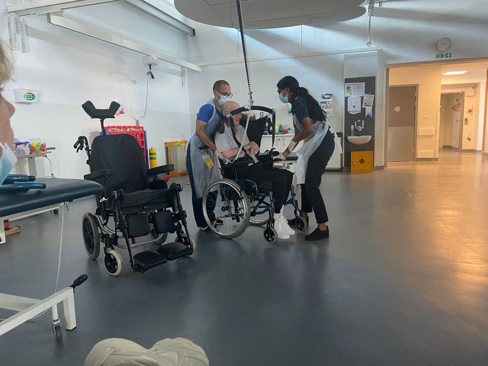 Eddie Brower undergoing rehabilitation at the hospital (Nadine Brower/PA).