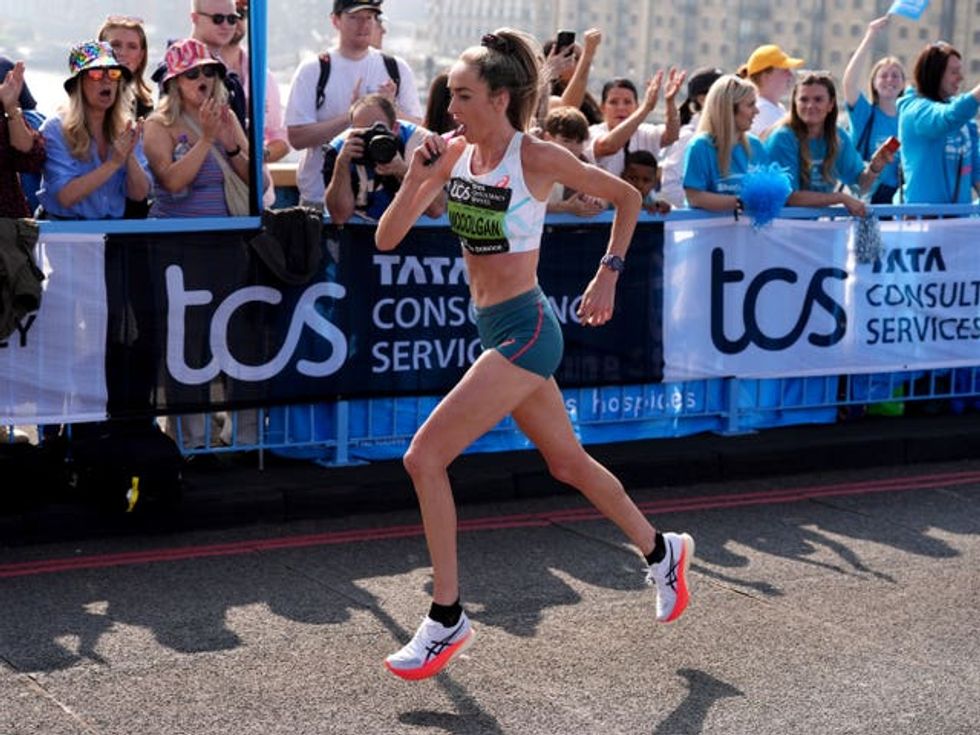 Eilish McColgan competing in the London Marathon elite women's race