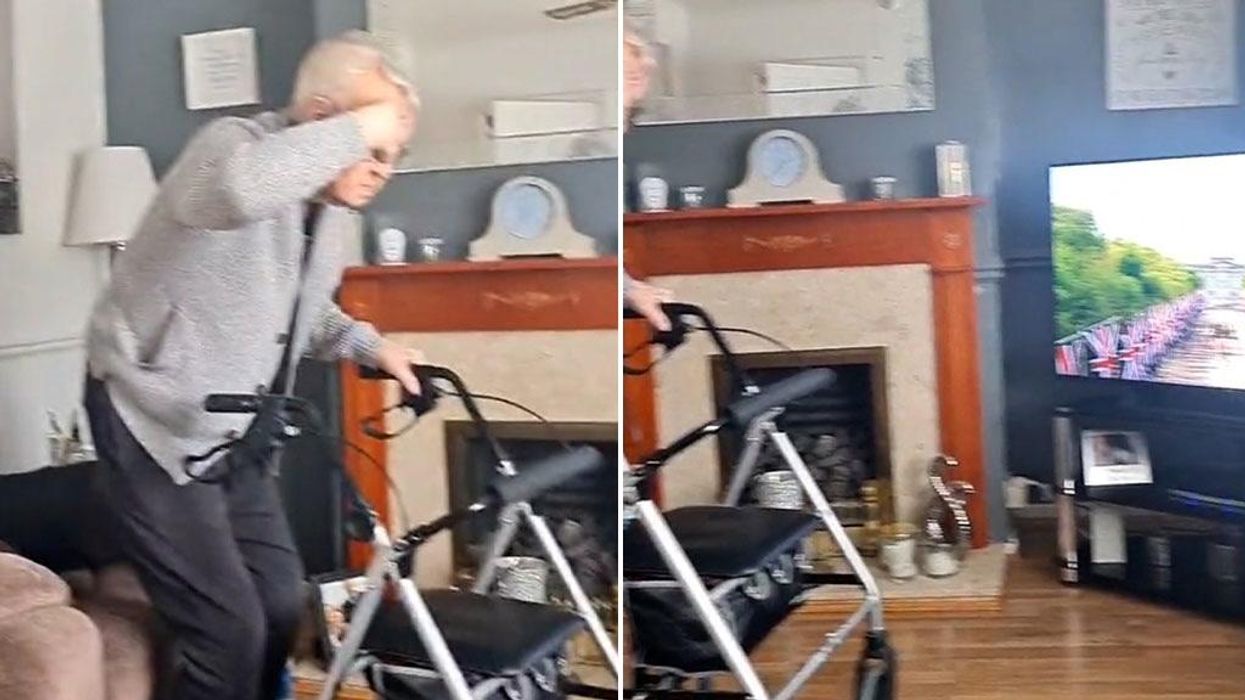 Elderly veteran salutes Queen from home as he watches coffin procession on TV