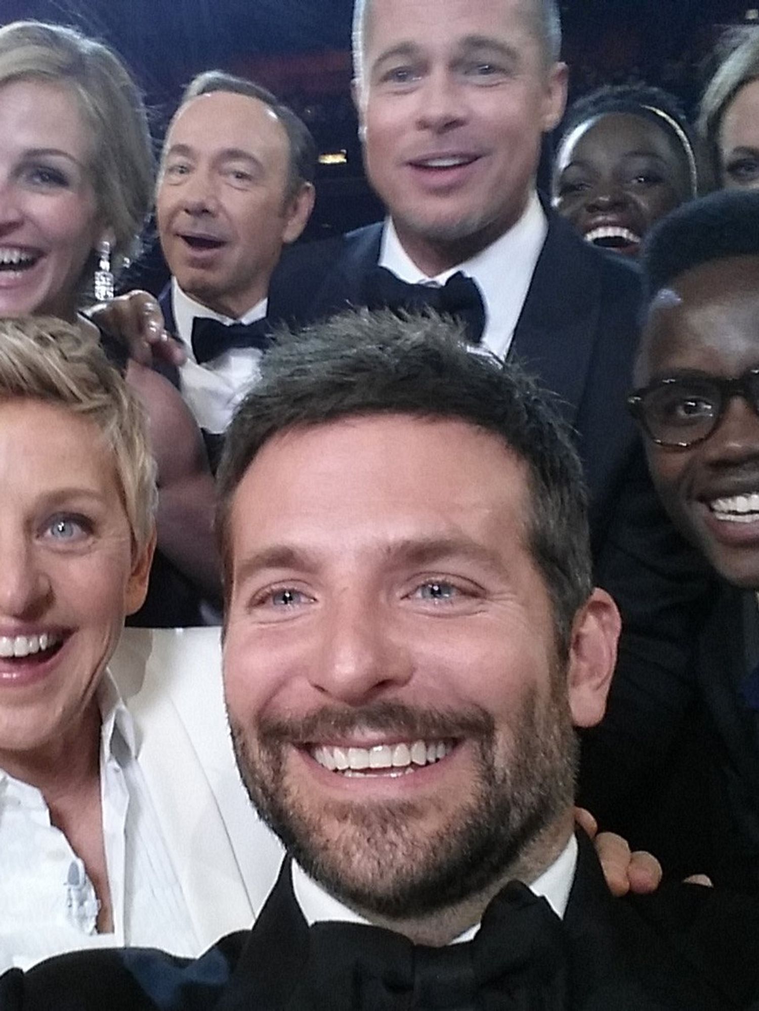 Ellen Degeneres's Oscars selfie, featuring the likes of Meryl Streep, Jennifer Lawrence, Bradley Cooper and Brad Pitt.
