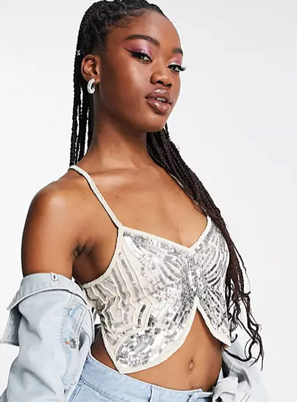 Sequin butterfly shop crop top
