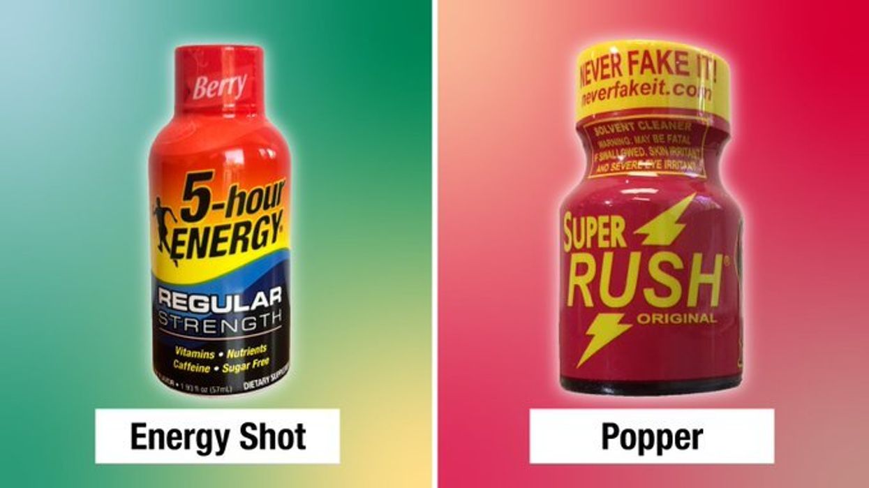 Energy Shot bottle compared to a Poppers bottle